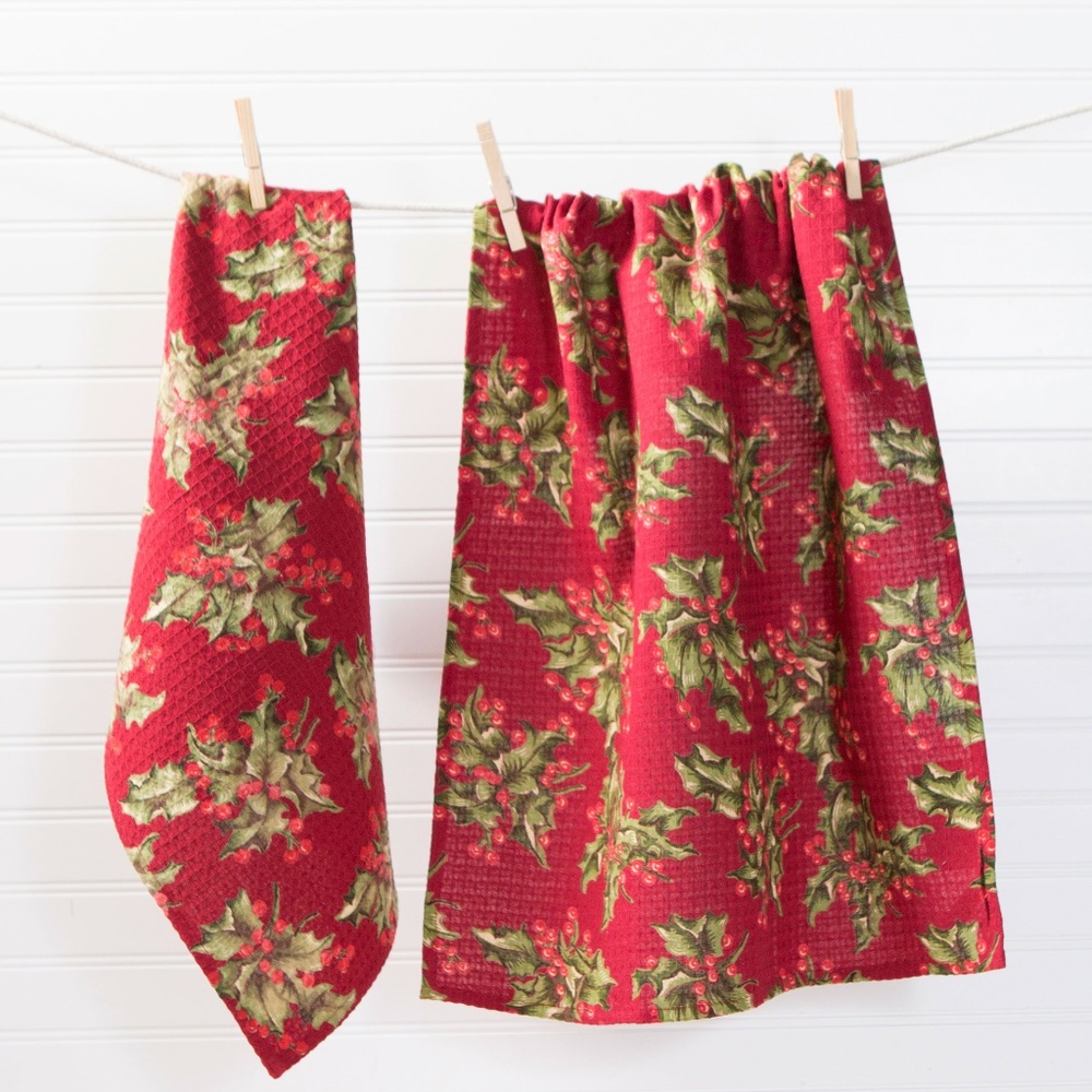 April Cornell Tea Towels Set of 2  Holly Red